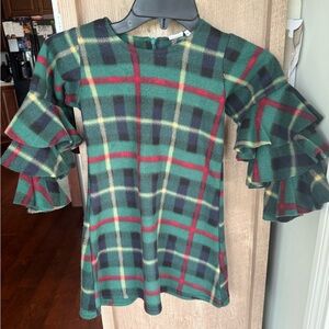 Mia Belle Girls Green Plaid Ruffle-Sleeve Knit Dress, size 4t/5t